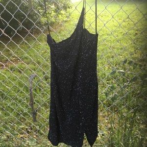 NWT JKARA one shoulder beaded dress, size 14.